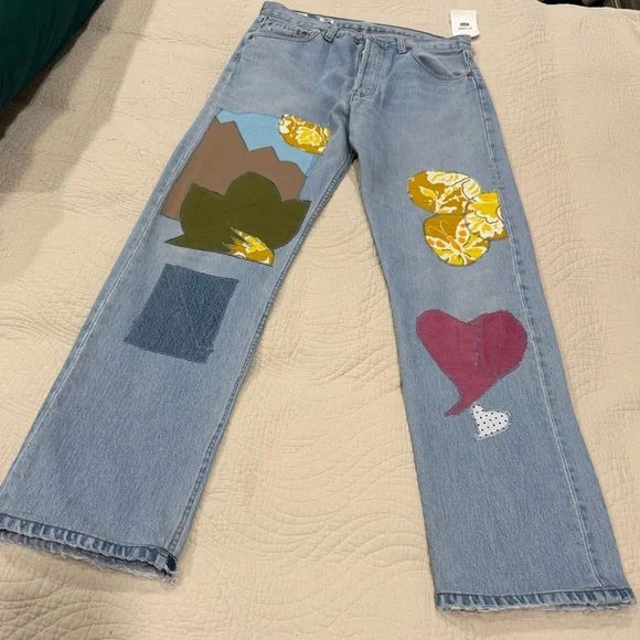 Re/Done Colorful Patchwork Straight Jeans - Picture 3 of 13